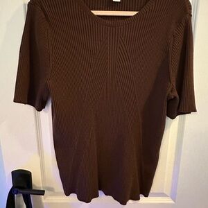 Coldwater Creek Chocolate Ribbed Short Sleeve Top